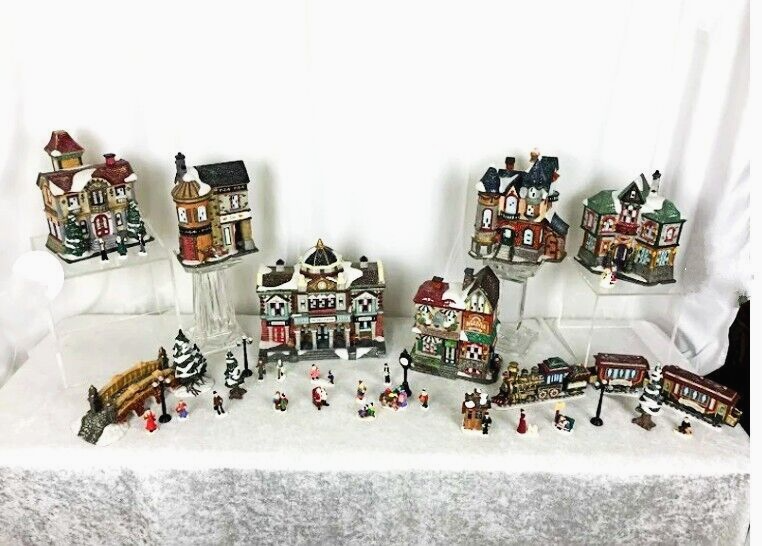 Vintage Kirkland Christmas Handpainted 37 Pc Porcelain Lighted Victorian Village eBay