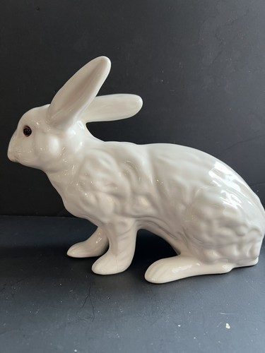 Vintage Faience Bunny With Glass Eyes, 12” Long By The Earth Needs Pottery - Picture 4 of 5