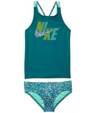 Nike L45214 Kids Green Spiderback Tankini 2-Piece Swim Set Size XL