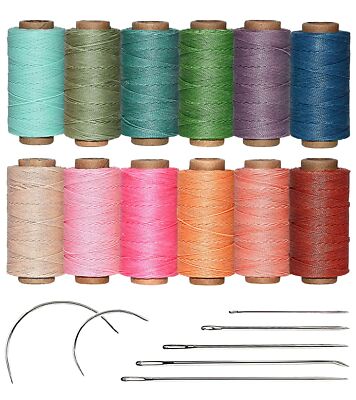 KIVISIN 0.55mm Bondi Round Waxed Thread 76 Yards Each, 12 Color Rolls Wax Coa...