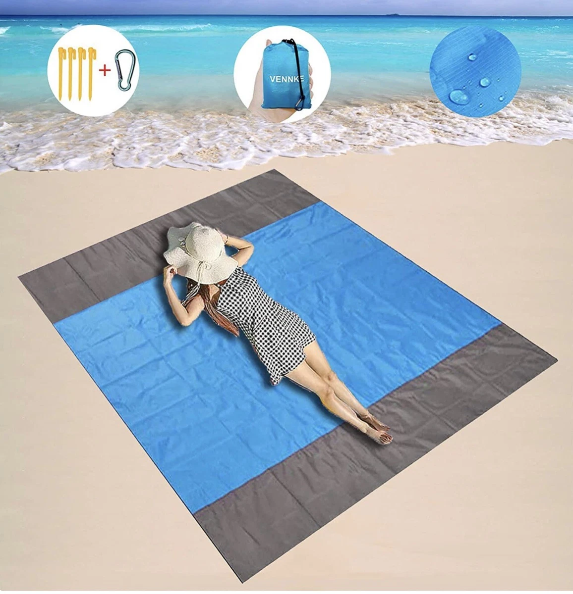 VENNKE Beach Blanket Sandfree 82″ x 79″ Quick Drying Compact Soft