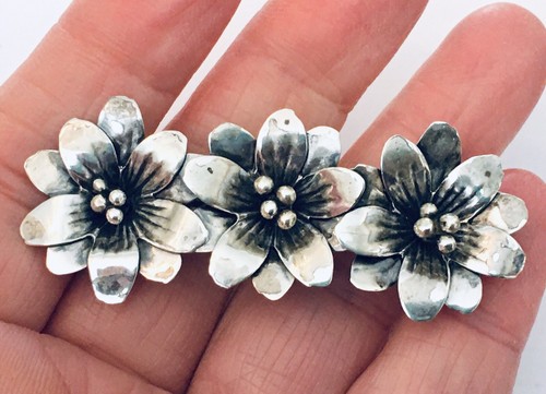 Vintage WWII Era ~ Coro Craft ~ STERLING SILVER ~ 2.5” Handmade Flower Pin