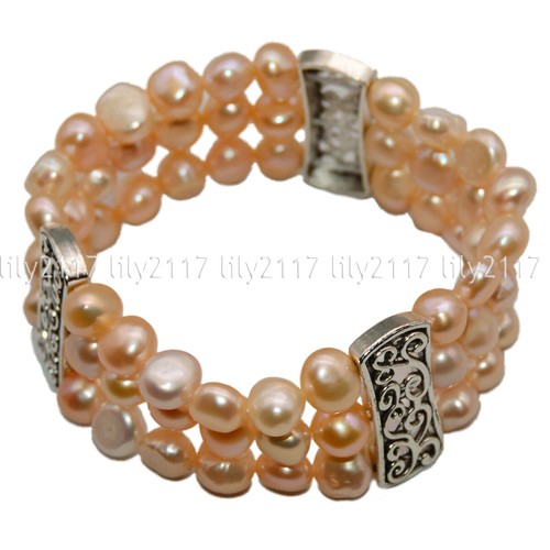 Natürliche 3-reihige 8-9 mm bunte Süßwasserperlen Perlen Stretch Armband Armreif 7,5 Zoll - Bild 3 von 13