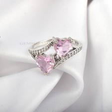 925-Sterling Silver Gemstone-Pink Quartz Romantic Heart Ring Gift Women Birthday