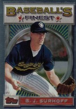 B.J. SURHOFF FINEST SILVER BASE MILWAUKEE BREWERS #8 1993 93 TOPPS