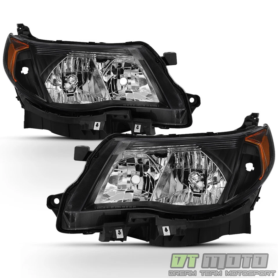 Black 2009-2013 Subaru Forester Headlights Headlamps w/ Bulb Halogen Model Only - Image 2 of 4