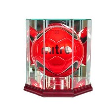 New Glass Soccer/Volleyball Display Case Cherry Base Mirror Back UV FREE SHIPPIN