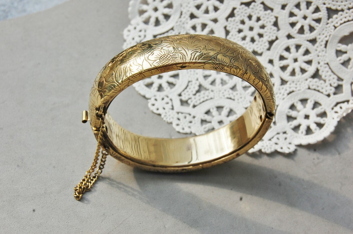 Victorian Revival Hinged Bangle Bracelet 3/4