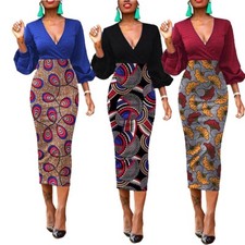 African Dashiki Casual Stretchable Bodycon Dress Tribal Print Dress 3 Colors