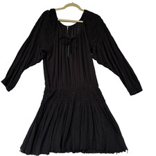 Free People Mini Dress, Gray, Long Sleeve, Raw Hem, Women's Large, Crew Neck