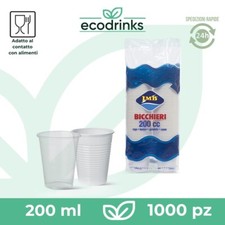 1000 BICCHIERI PER ACQUA MONOUSO PLASTICA BIANCHI 200CC
