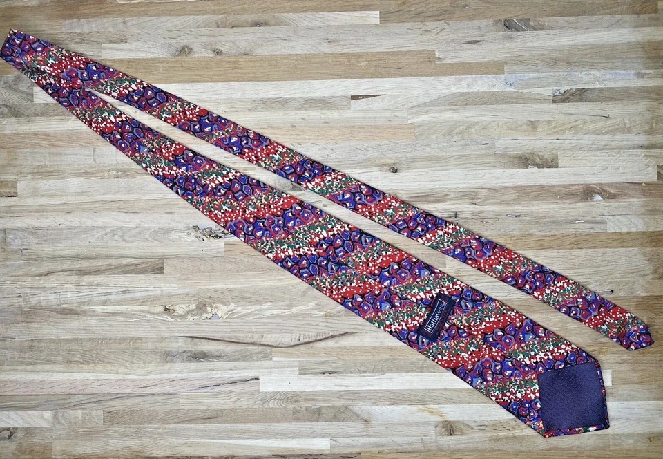 Vintage Tie Hathaway ALL SILK 40s 50s Retro Swing Jive blue red abstract stripe - Image 3 of 4