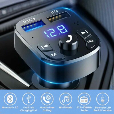 Bluetooth 5.0 FM Transmitter Auto Radio Adapter Freisprecheinrichtung KFZ 2 USB 