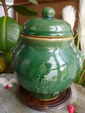 CHINESISCHE SCHWERE GR&Uuml;NE CRACKLE GLASUR SIEGEL SCHRIFT URNE/DECKELDOSE