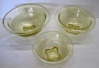 3 Vintage Federal Glass Amber Colored Rolled Edge Nesting Bowls