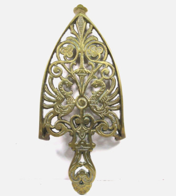 Solid Brass Sad Iron Trivet Kitchen Footed Ornate Dragons 11.5''X5'' Vintage