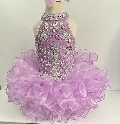 Girls Lilac Flower Girl Princess Cupcake Pageant Glitz Halter Dress.