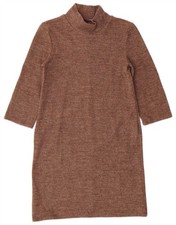 ZARA Womens 3/4 Sleeve Jumper Dress UK 10 Small Brown Cotton BE15