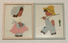 Vintage Felt Art Children, Pair 8.75x10.75 No Frames
