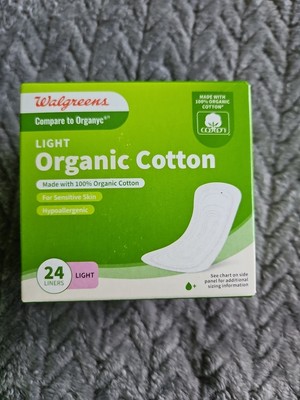 Panty Liners 24 Light 100% Organic Cotton SEALED NEW Hypoallergenic Walgreens