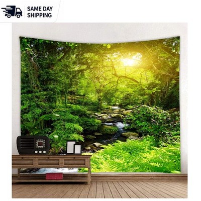 Serene 3D Laser-Printed Forest Tapestry for Relaxing Home Spaces - 60''x51''