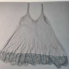 Vintage 1996 Gray Lace Trim Cami Tank Top Womens Medium Flowy Spaghetti Strap