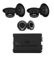 Black Diamond Complete Car Audio Bundle - 4x 6.5" Mid-Bass + 2x Tweeters + Amp