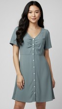 Madewell V-Neck Button-Front Mini Dress Womens Size S Faded River Minimalist