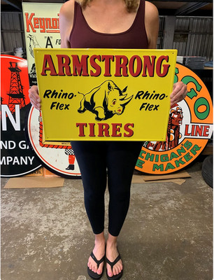 Antique Vintage Old Style Sign Armstrong Tires Rhino 20x14 Made in USA