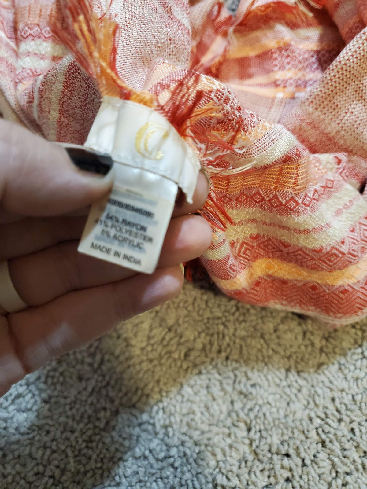 Infinity Patterned Red and Orange Striped Scarf - image 2