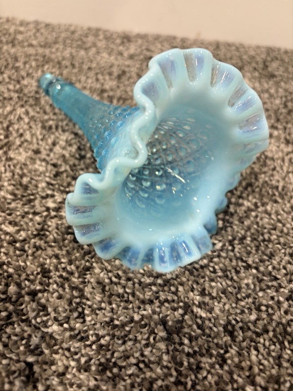 Vtg FENTON BLUE OPALESCENT HOBNAIL Replacement Horn EPERGNE 1950s APARTMENT 8”