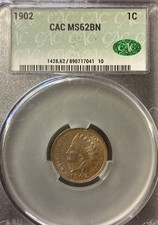 1902 Indian Head Cent CAC MS62BN