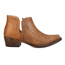 Roper Ava Floral Embossed Snip Toe Cowboy Booties Womens Brown Casual Boots 09-0