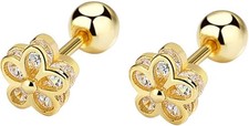 925 Sterling Silver Cubic Zirconia Screw Back Cute Flower Stud Earrings for W...