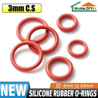 Silicone Rubber O Rings Metric Food Grade 3mm Cross Section 4mm-64mm ID O Ring