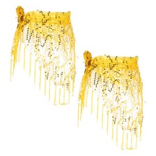Belly Dance Hip Scarf Sequin Triangle Wrap Skirts Yellow, Pack of 2 
