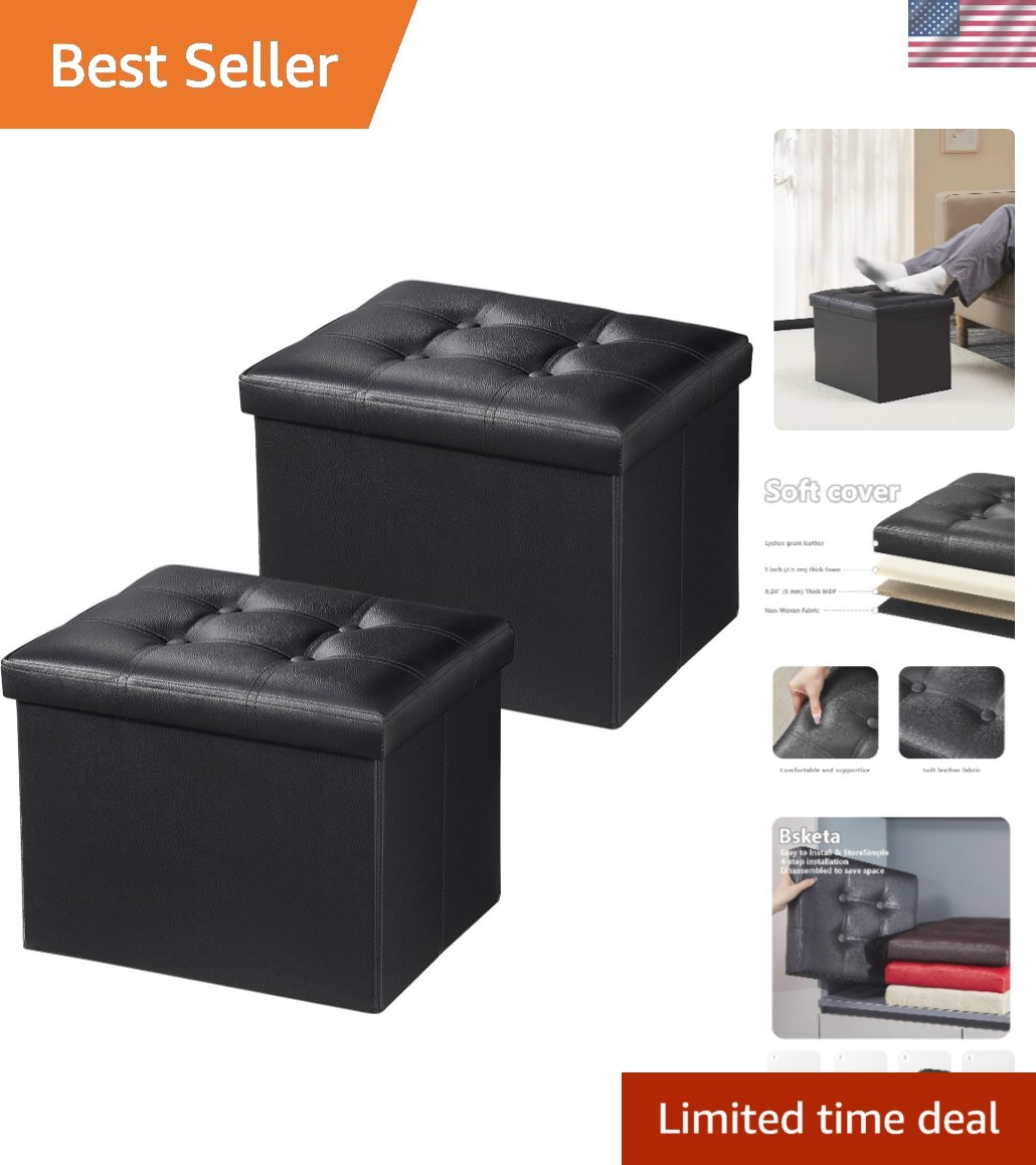 Taburete Plegable Multiuso - Banco Pequeño de Cuero, Negro