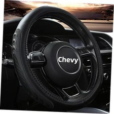 Leather Steering Wheel Cover for Chevy Silverado 1500 2500 3500, 14.5-15 Black