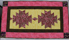 Handmade Quilted Table Runner Patchwork Reversible 31x17 Pink Brown Yellow