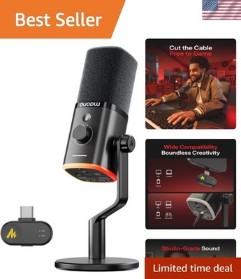 PD100W USB Wireless Microphone for PC, Gaming Streaming Dynamic Mic with One-...