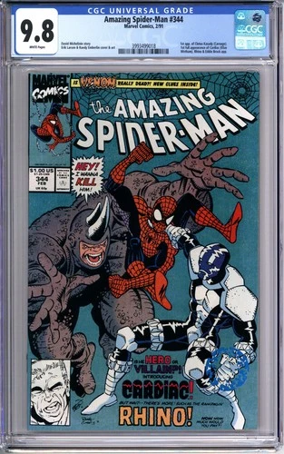 Amazing Spider-Man #344 CGC 9.8 NM/MT white pages CARNAGE RHINO 3993499018