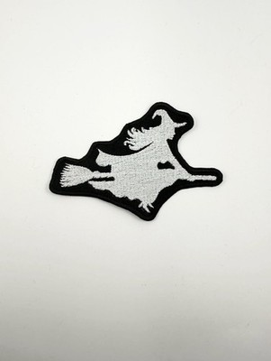 Gothic Witch Flying Embroidered Patch Halloween Broom Iron/Sew 4.25 in x 3.0 in