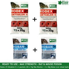 Rat and Mouse Rodex25 Oktablok Poison Blocks x2 + Roban Cut Wheat bait x2