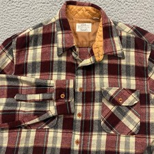Vintage 70's Sears Wool Flannel Shirt Mens L Red Plaid Outdoors Heritage