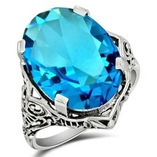 12CT Natural Blue Topaz 925 Solid Sterling Silver Filigree Ring Sz 6,7,8 RE1