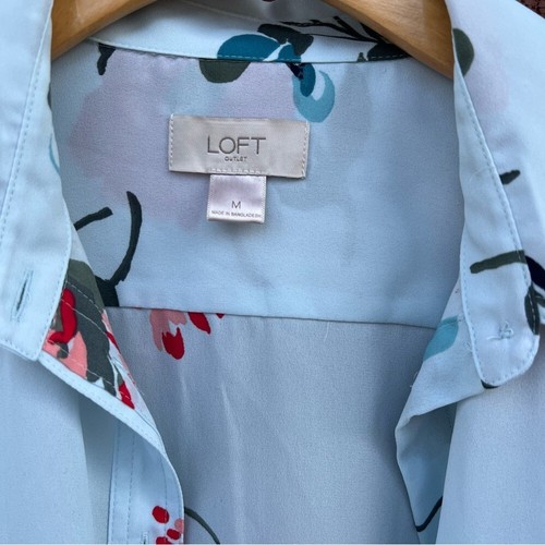 LOFT Powder Blue Multicolored Floral Collared Chiffon Button Down Shirt Top - Picture 4 of 4