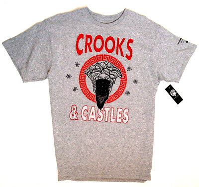 NWT XL Crooks & Castles Premium T-Shirt OG Medusa Bandido Heather Gray Metallic
