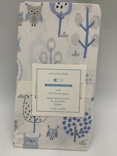 Pottery Barn Baby Hoot Owl Crib Fitted Sheet White Blue Gray One Size H546