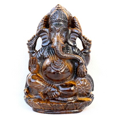 Natural Brown Tiger Eye Ganesha Gemstone Handmade Carving Gift for Home Decor