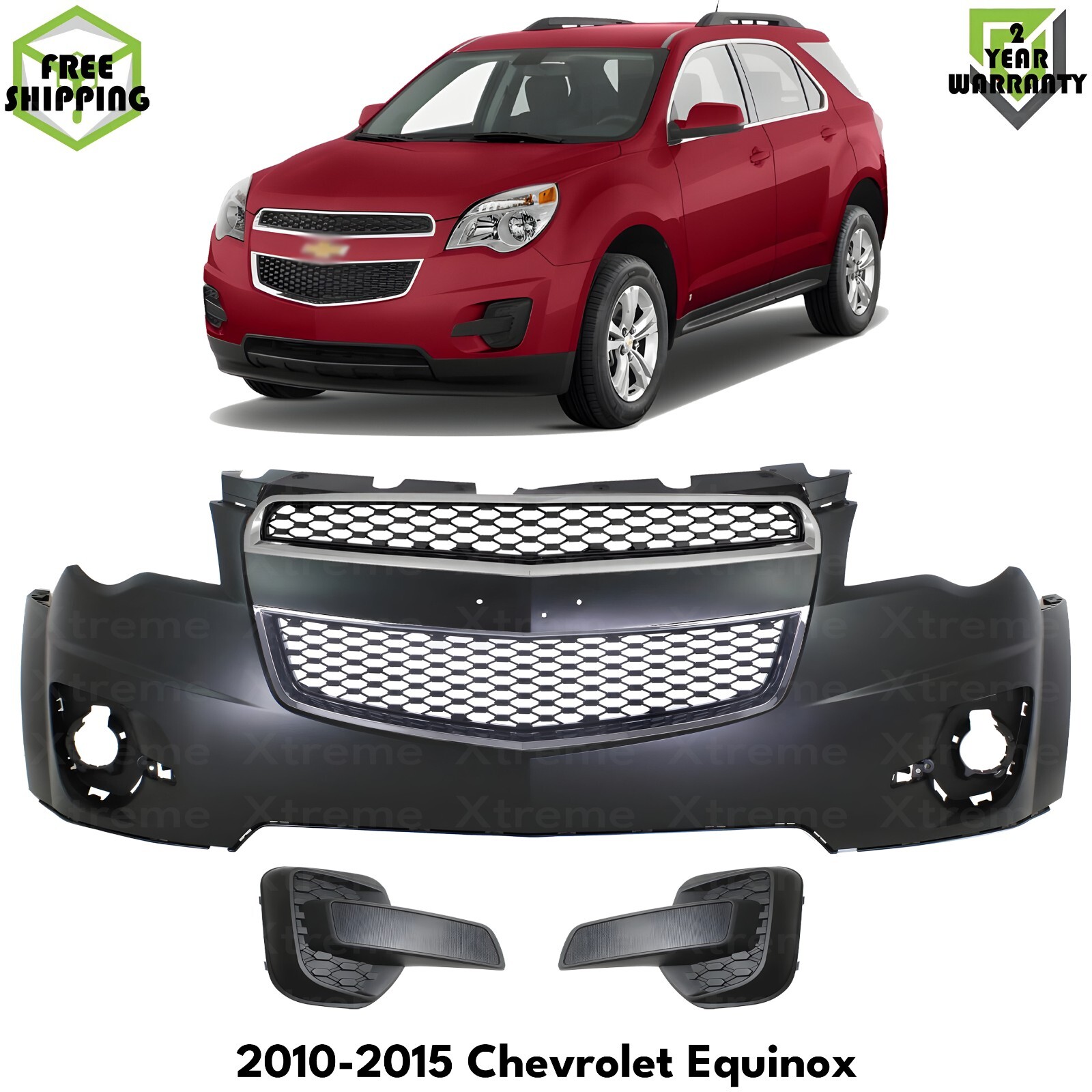 Front Bumper Cover Primed & Fog Light Cover Kit For 2010-2015 Chevrolet Equinox